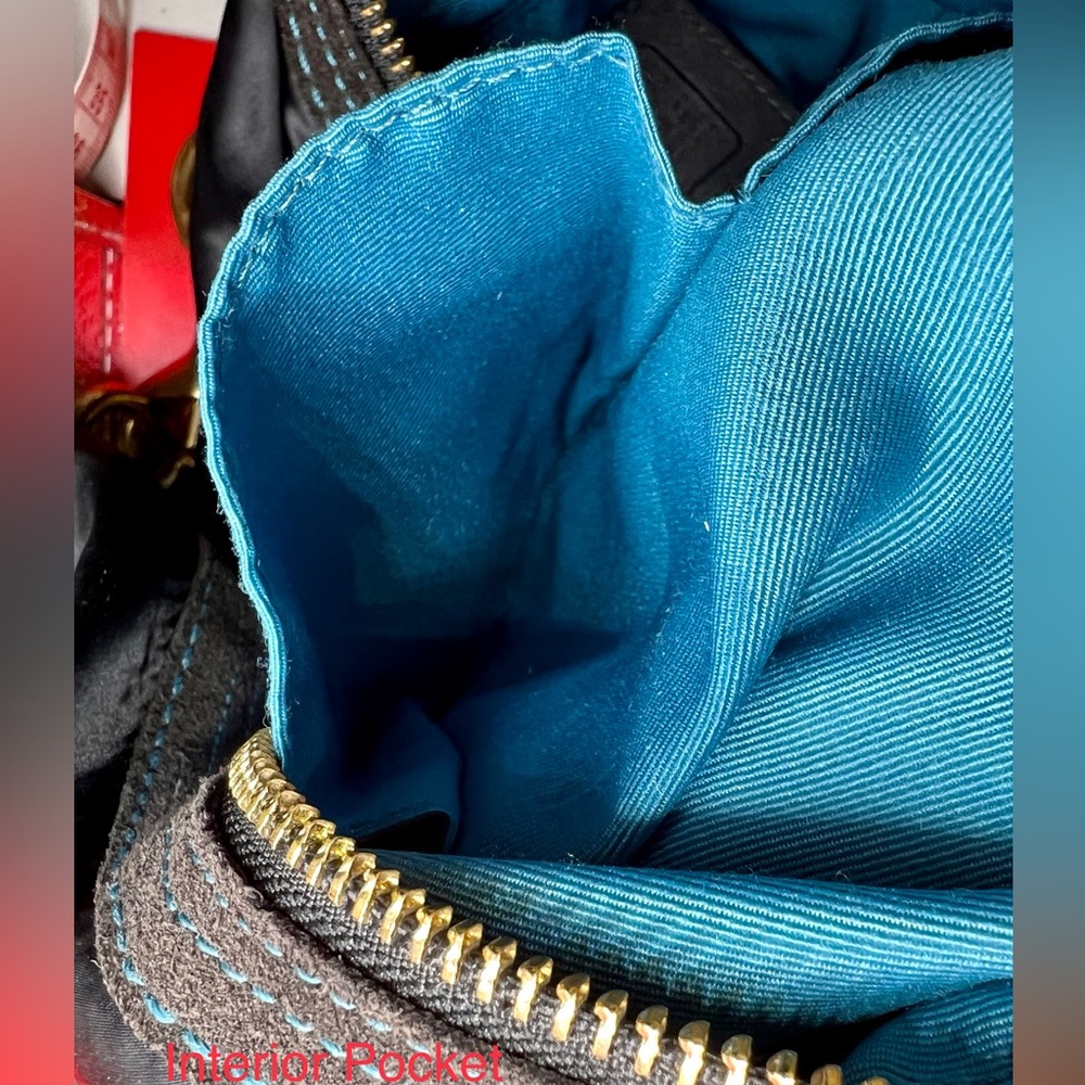 Coach Women's Black & Teal Sateen Hobo Bag #M05J-117, Excel Vintage Condition - Picture 6 of 12